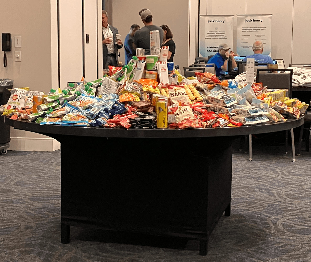 Table full with of snacks for the builders at CU Build