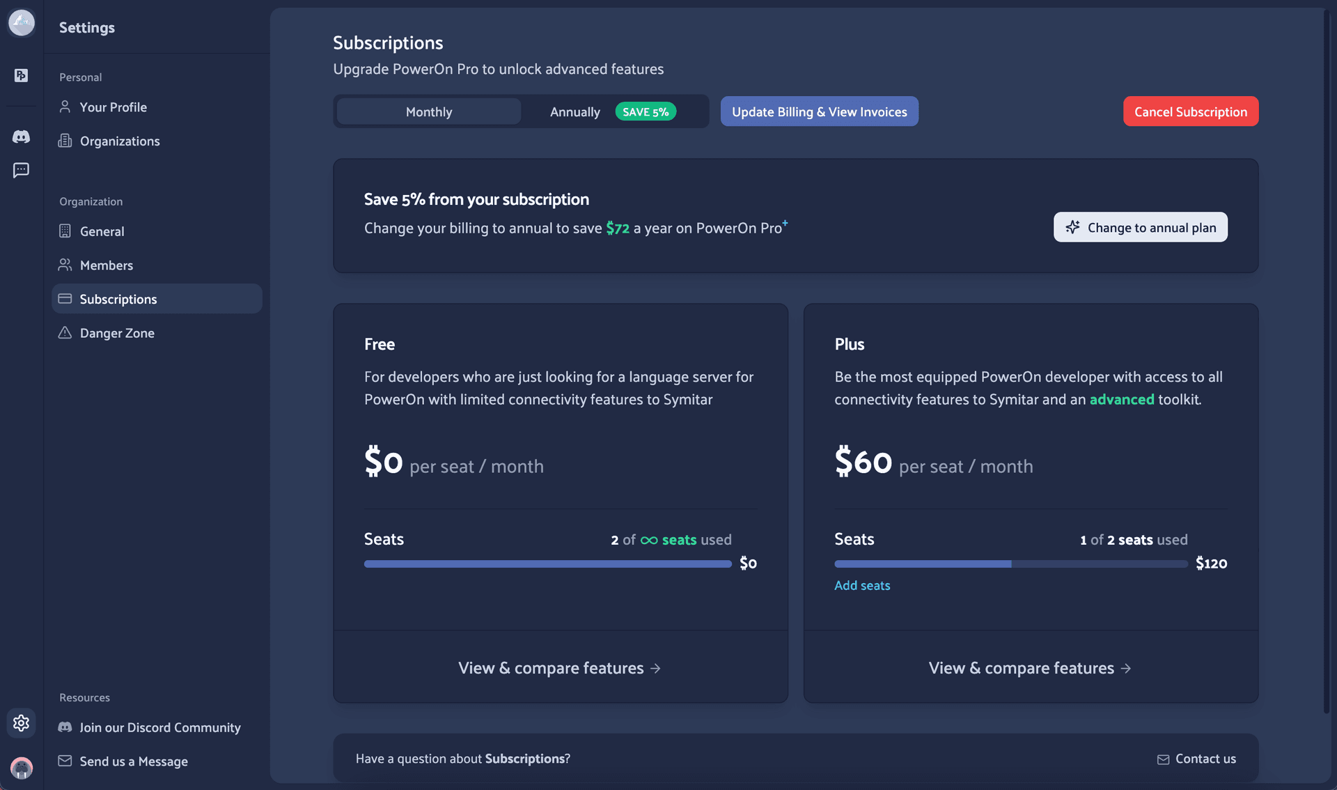 Screenshot of Libum Portal with Subscriptions tab open