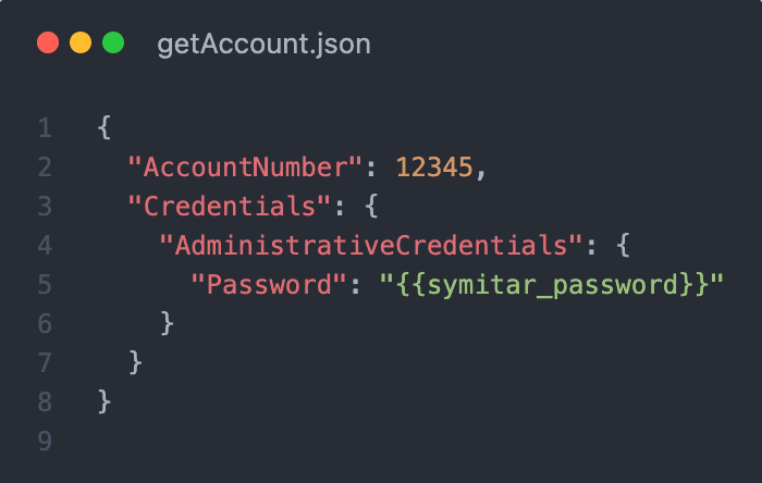 Sample JSON code for a NexumAPI getAccount payload over SymXchange