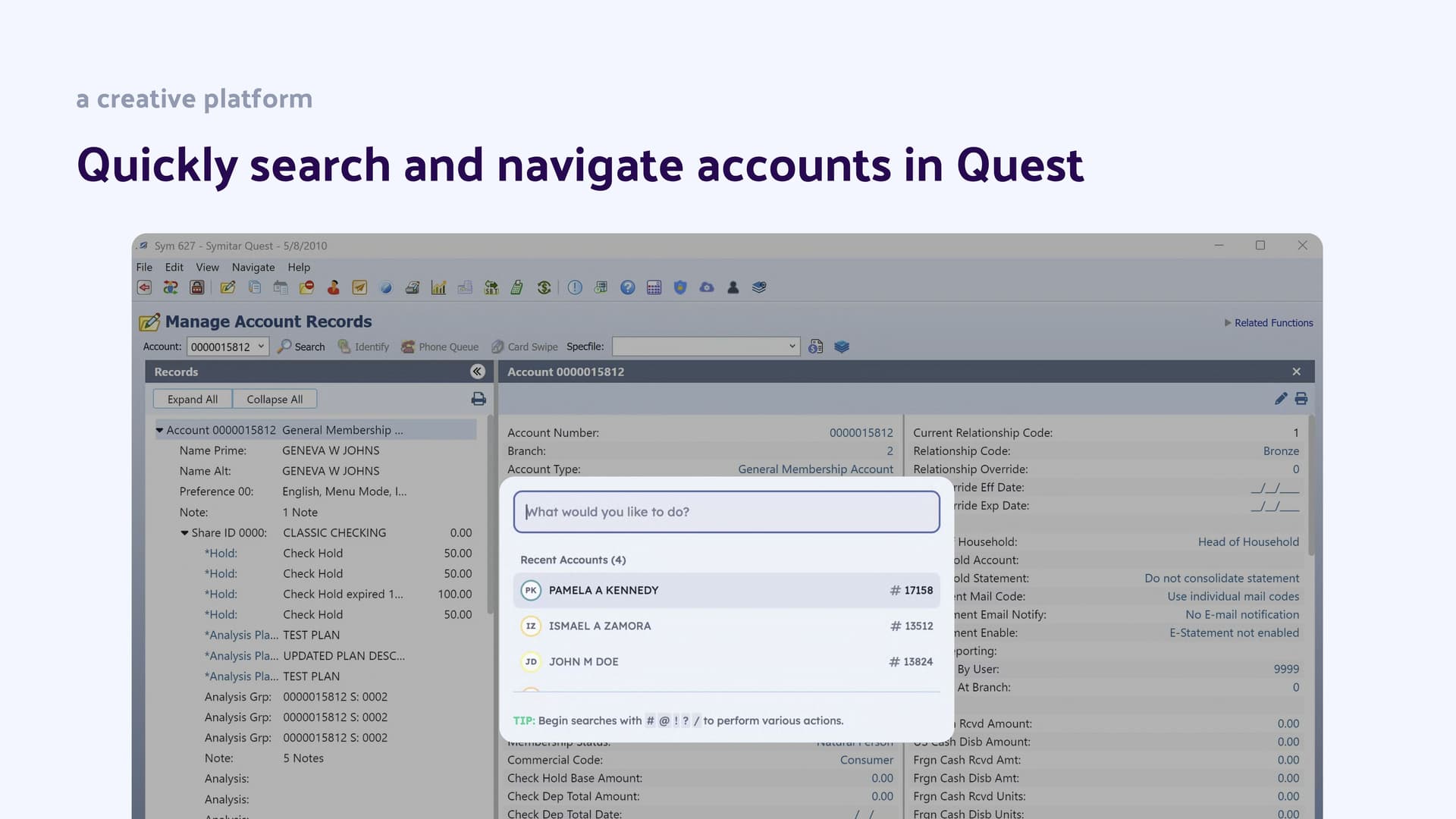 A screenshot of the Glaci 'quick navigation' feature as an overlay within Quest