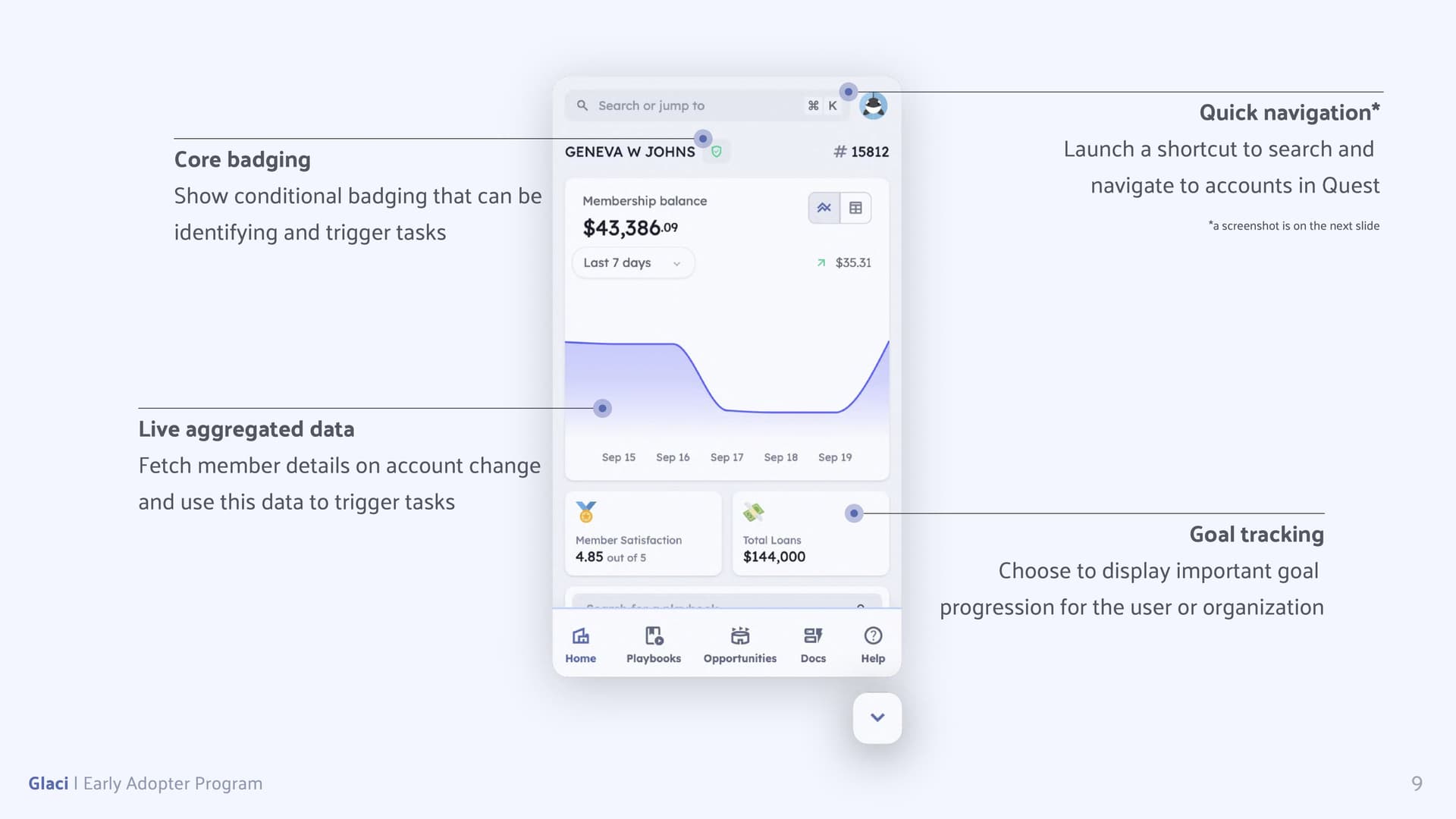 A screenshot of the Glaci platform giving details on a few notable components