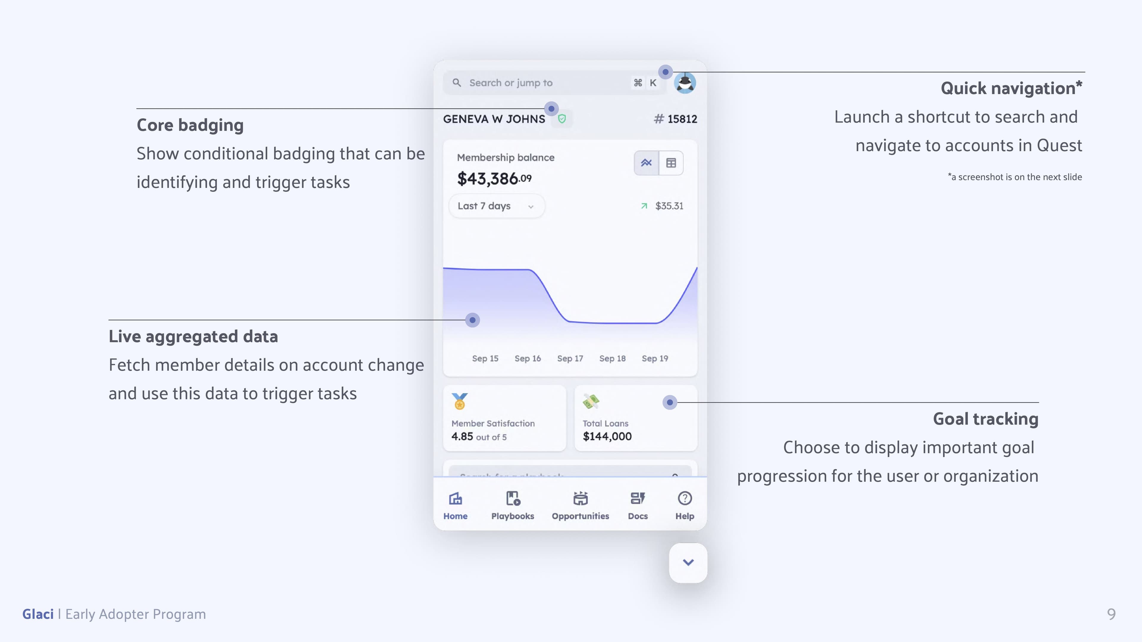 A screenshot of the Glaci platform giving details on a few notable components