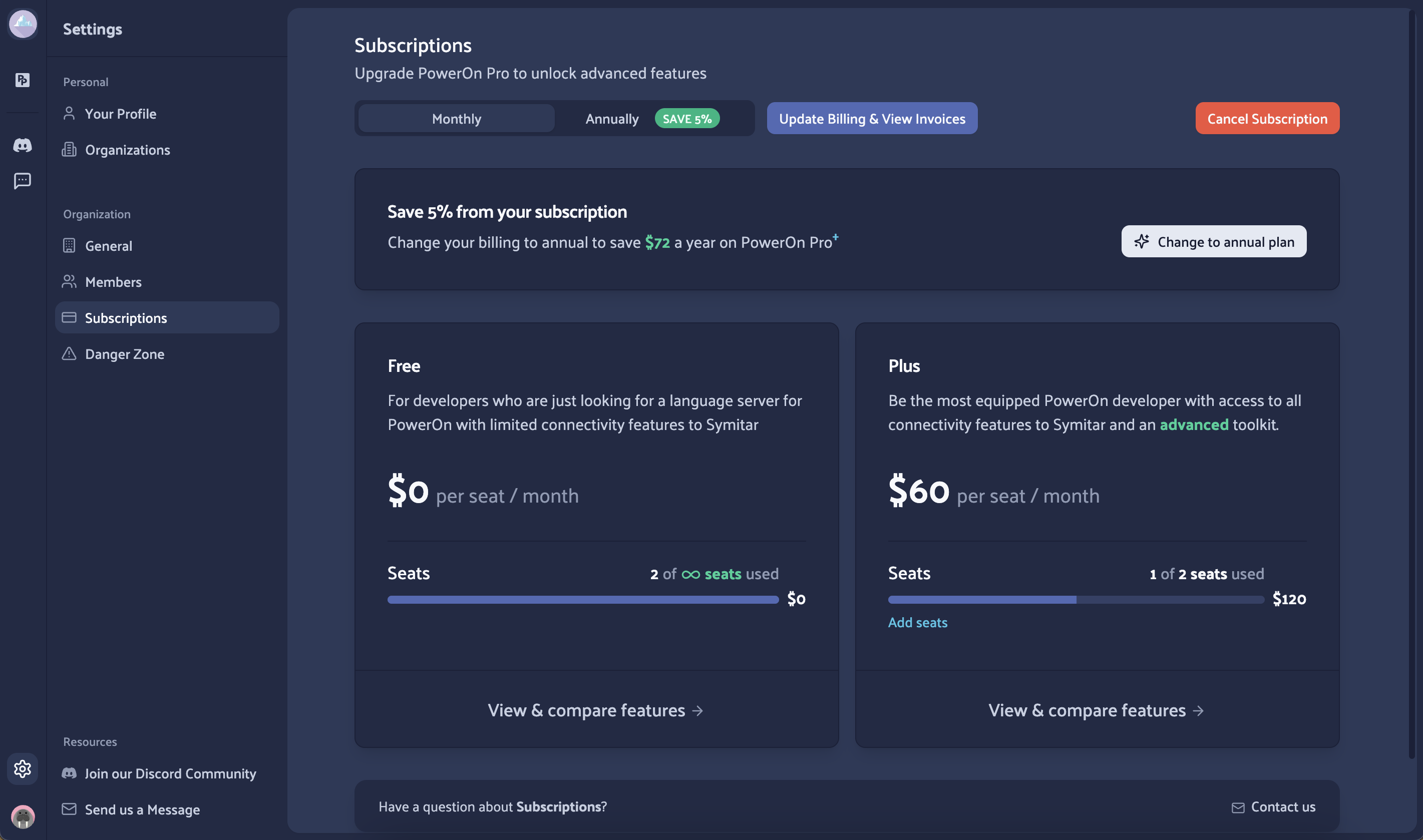 Screenshot of Libum Portal with Subscriptions tab open