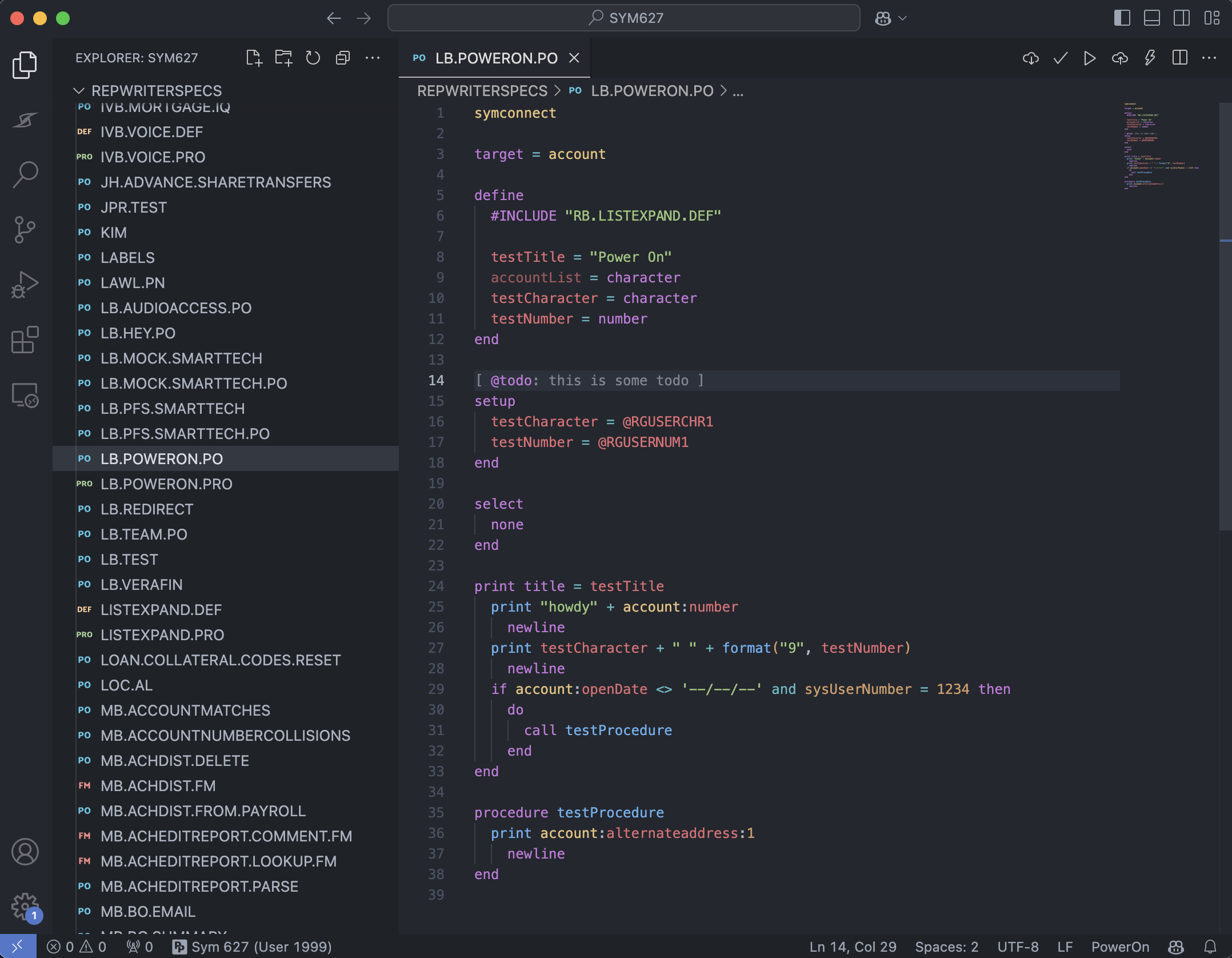 PowerOn Pro in Visual Studio Code with a PowerOn file open