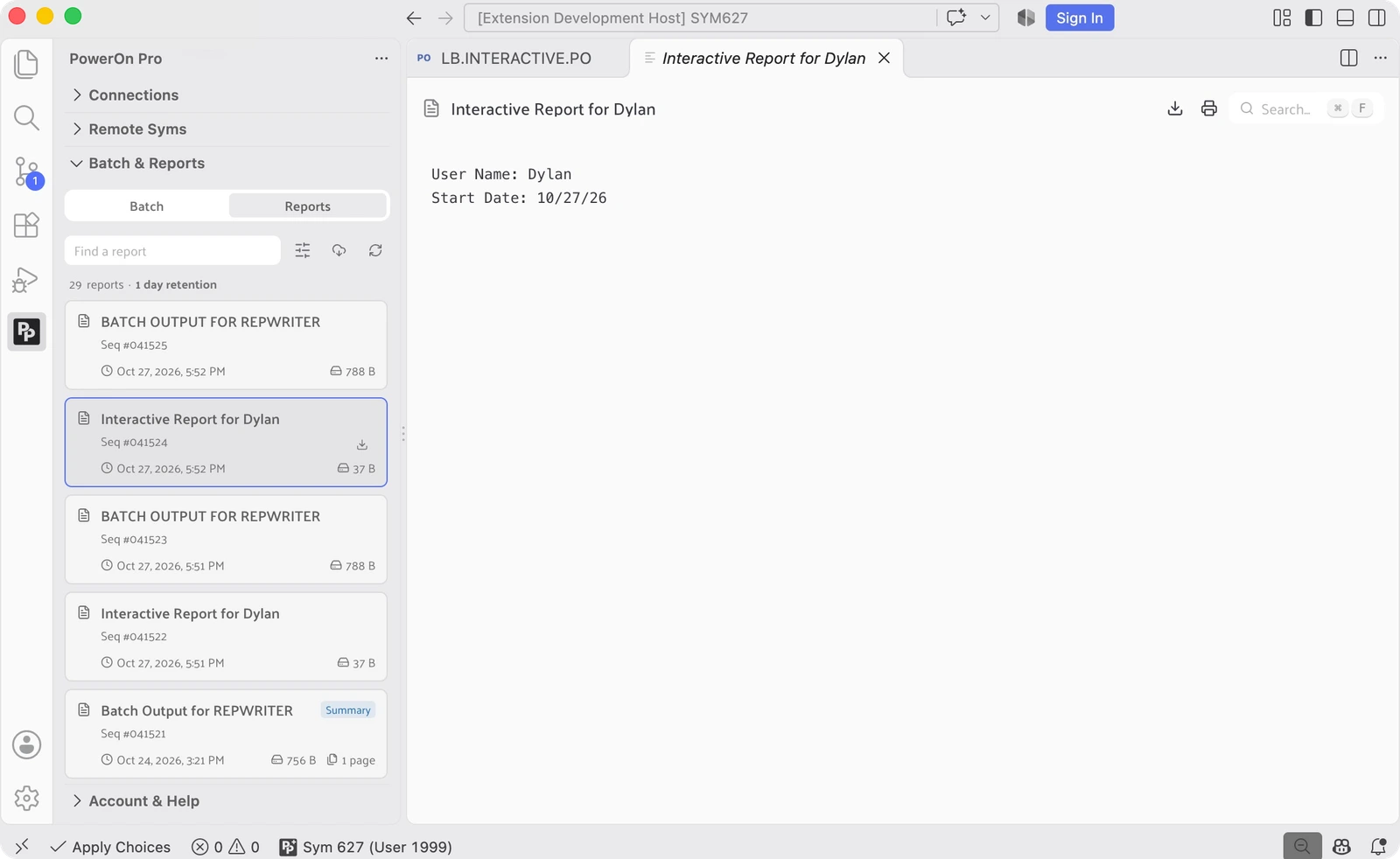 Move from batch execution to the reports it produces.