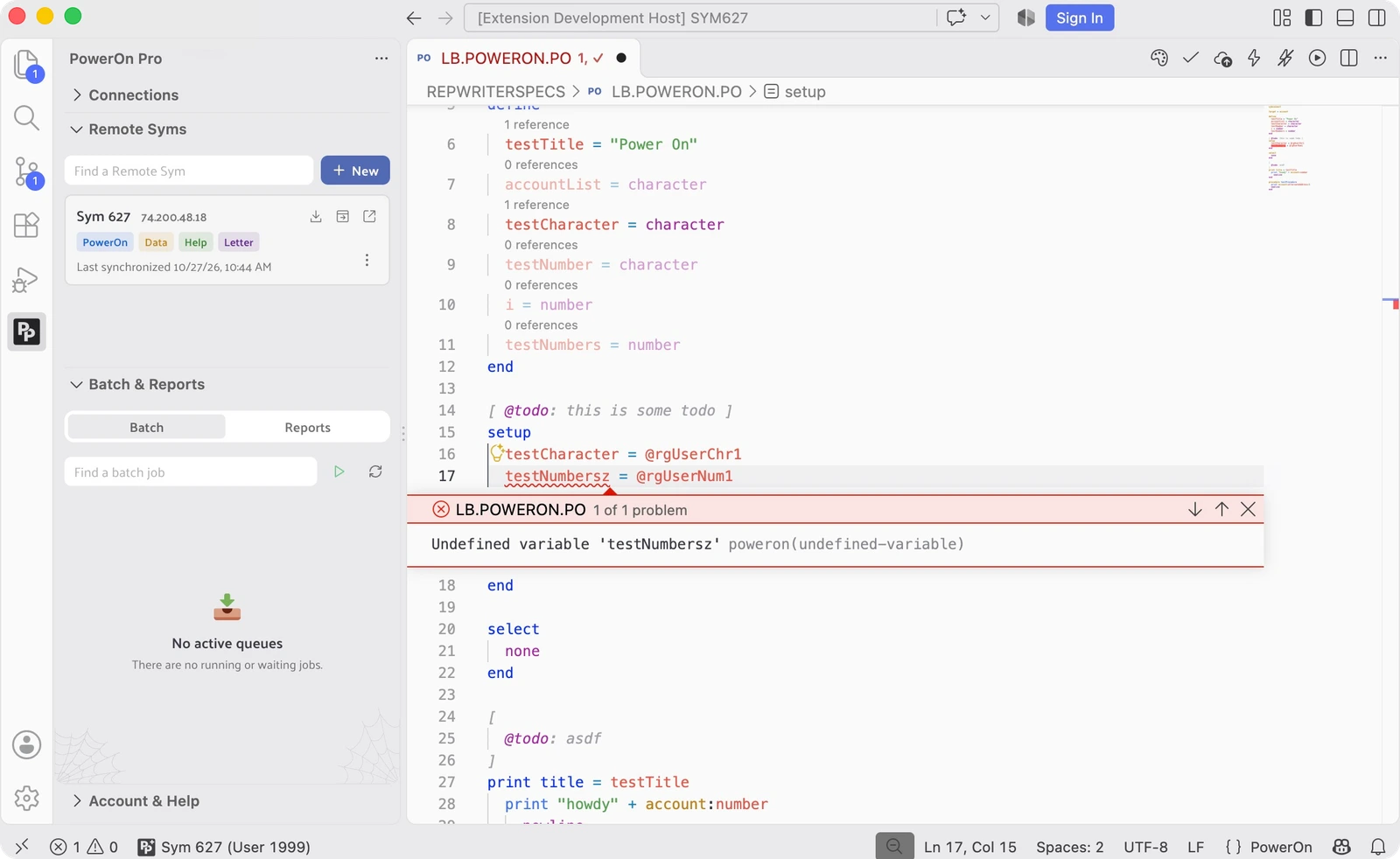 PowerOn language tools where you write your code.